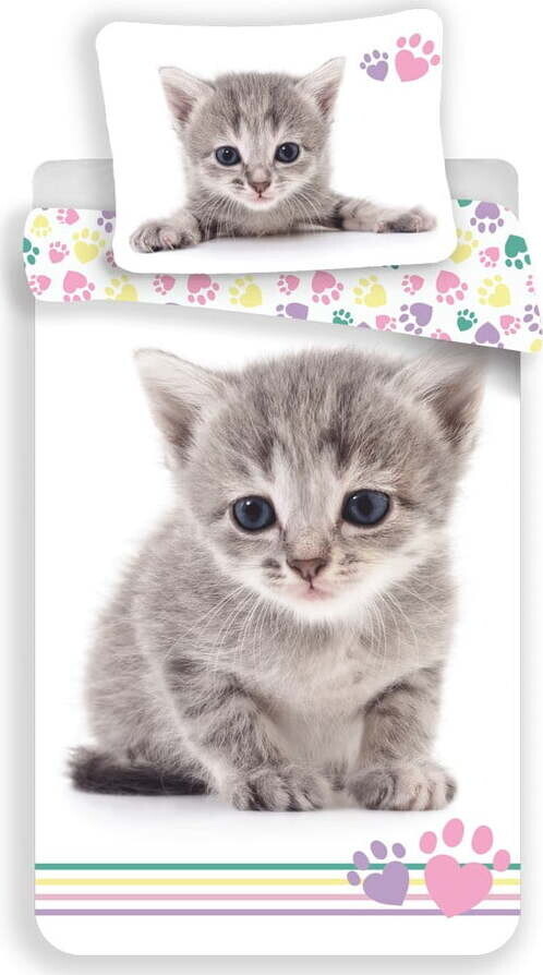 Bílé bavlněné dětské povlečení na jednolůžko 140x200 cm Kitten 