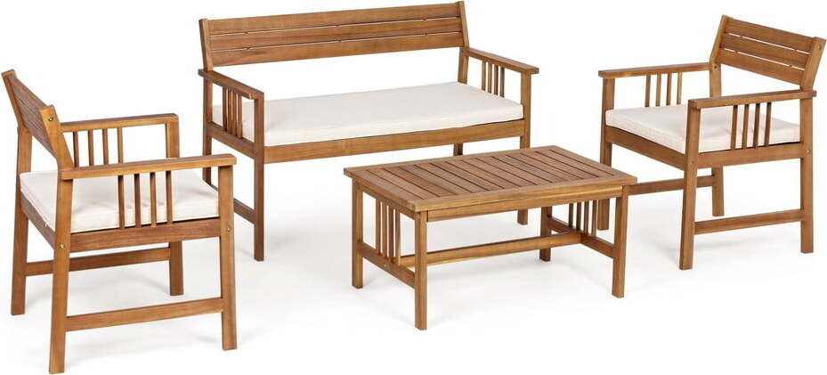 V tmavě přírodní barvě zahradní lounge set z masivu akácie pro 4 Noemi – Bizzotto