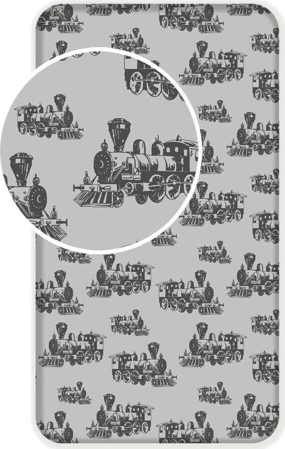 Šedé napínací bavlněné dětské prostěradlo 90x200 cm Train – Jerry Fabrics