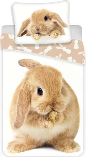 Bílo-hnědé bavlněné dětské povlečení na jednolůžko 140x200 cm Bunny – Jerry Fabrics