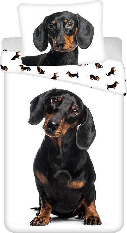 Černobílé bavlněné dětské povlečení na jednolůžko 140x200 cm Dachshund – Jerry Fabrics