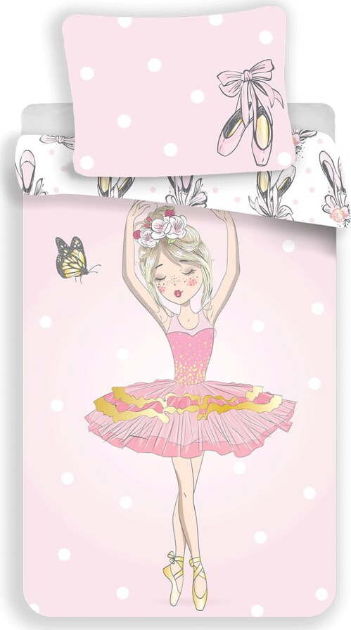 Růžové bavlněné dětské povlečení na jednolůžko 140x200 cm Ballerina – Jerry Fabrics