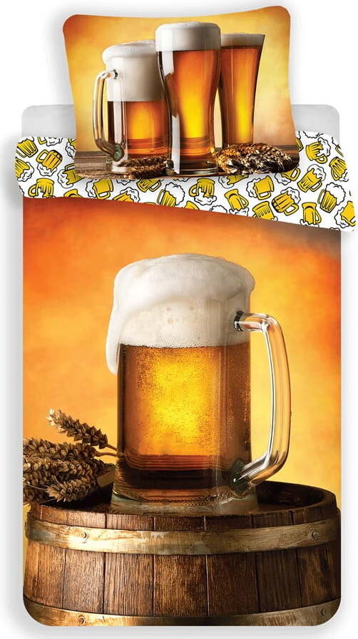 Jantarové bavlněné povlečení na jednolůžko 140x200 cm Beer – Jerry Fabrics