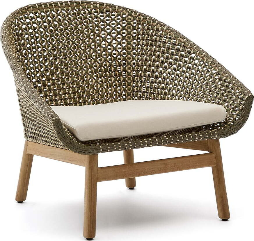 Dřevěné zahradní křeslo v zelené a přírodní barvě Olbia – Kave Home