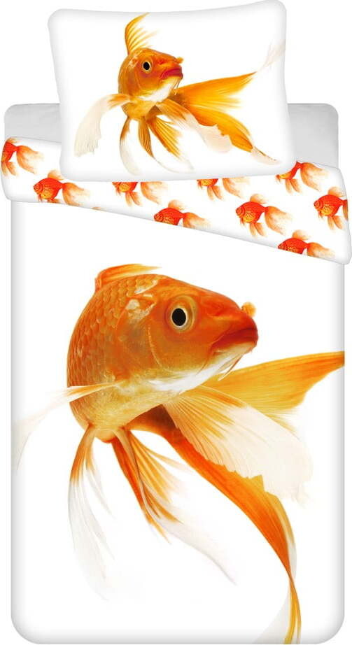 Bílo-oranžové bavlněné dětské povlečení na jednolůžko 140x200 cm Goldfish – Jerry Fabrics