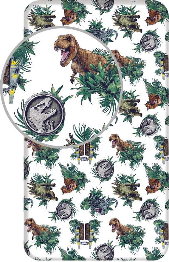 Napínací bavlněné dětské prostěradlo 90x200 cm Jurassic World