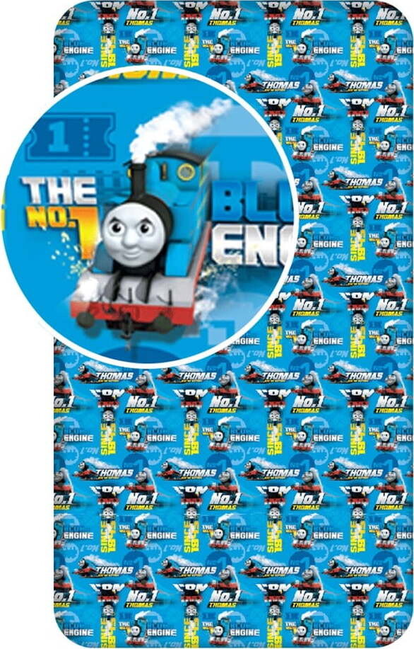 Modré napínací bavlněné dětské prostěradlo 90x200 cm Thomas the Tank Engine – Jerry Fabrics