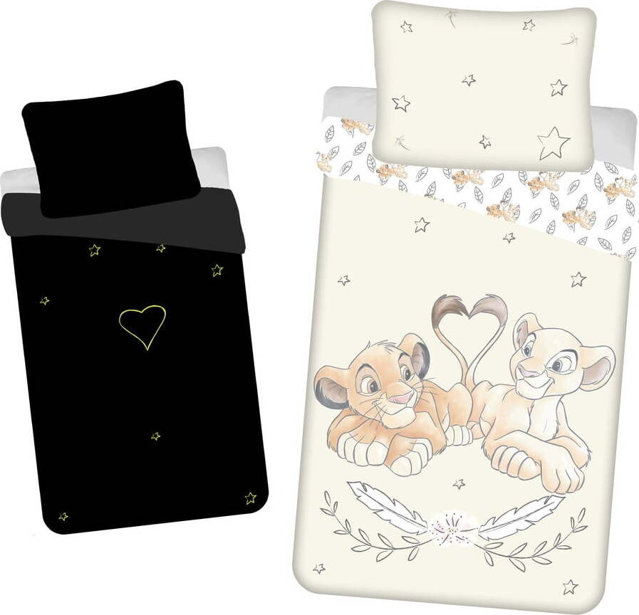 Světle žluté bavlněné dětské povlečení se svítícím efektem na jednolůžko 140x200 cm Lion King