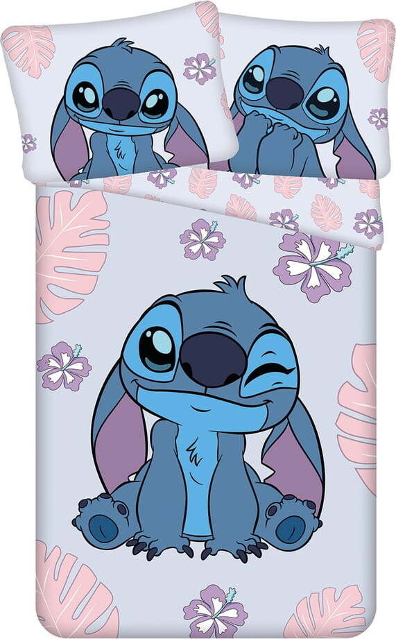 Modro-fialové bavlněné dětské povlečení na jednolůžko 140x200 cm Lilo and Stitch 