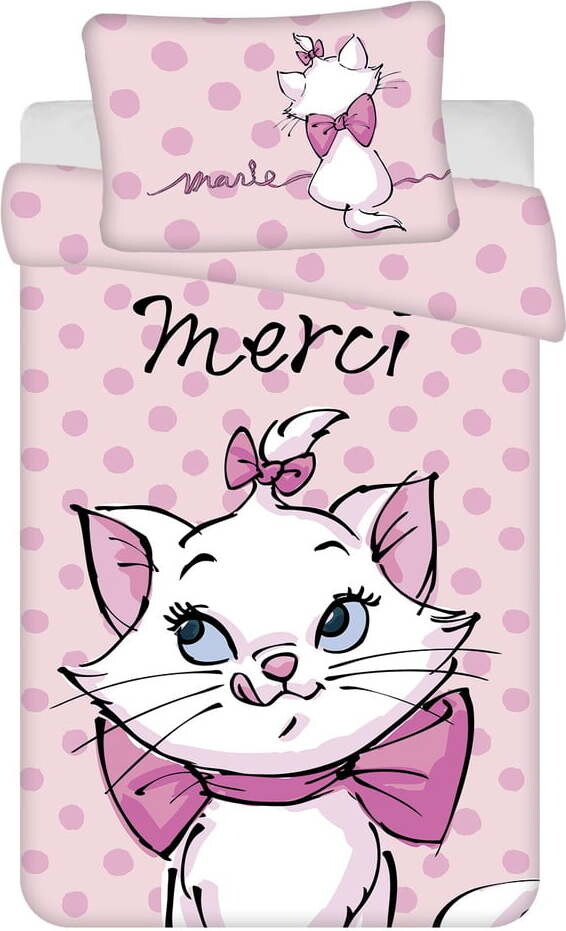 Růžové bavlněné dětské povlečení do postýlky 100x135 cm Marie Cat 