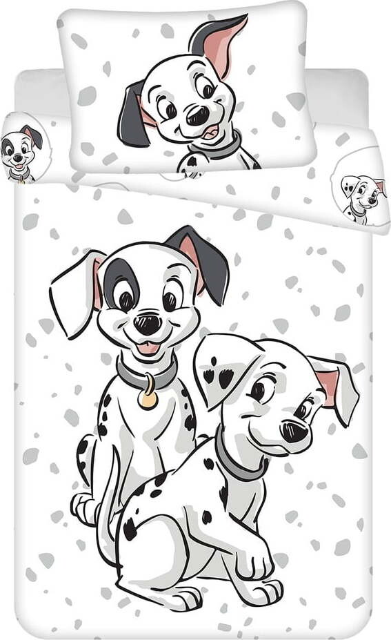 Bílé bavlněné dětské povlečení do postýlky 100x135 cm 101 Dalmatians – Jerry Fabrics