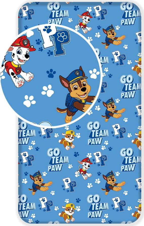 Modré napínací bavlněné dětské prostěradlo 90x200 cm Paw Patrol – Jerry Fabrics