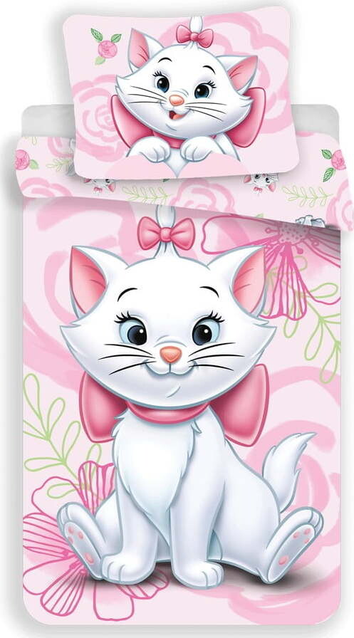 Růžové bavlněné dětské povlečení na jednolůžko 140x200 cm Marie Cat 