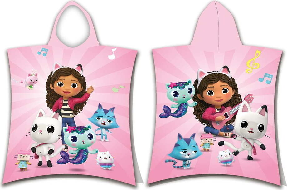 Růžové bavlněné dětské pončo velikost 3-8 let Gabby's Dollhouse – Jerry Fabrics