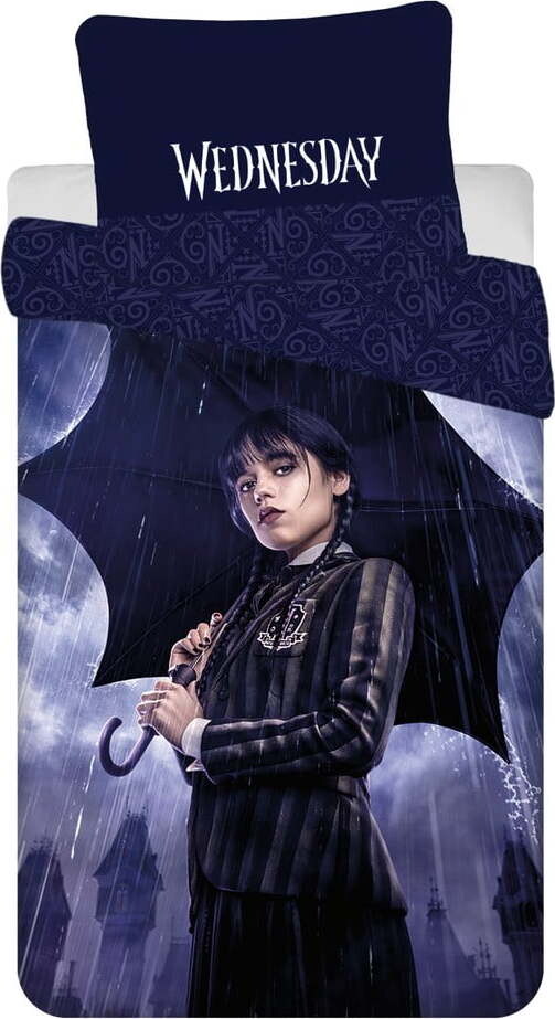 Tmavě modré bavlněné dětské povlečení na jednolůžko 140x200 cm Wednesday 