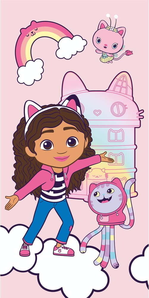 Růžová bavlněná dětská osuška 70x140 cm Gabby's Dollhouse – Jerry Fabrics