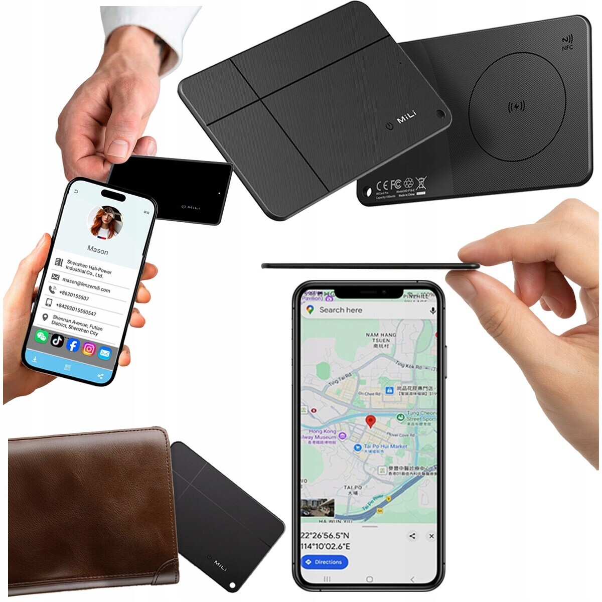 Gps lokátor Mili MiCard Pro karta do peněženky Vizitka Qr Android