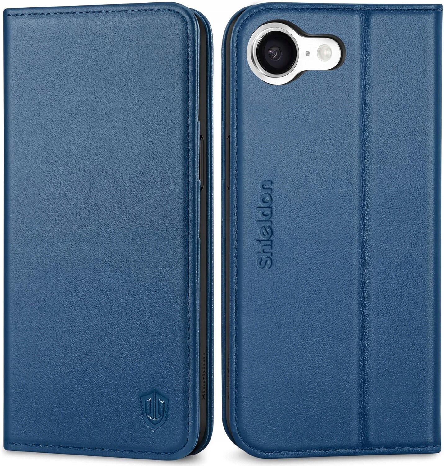 Shieldon přírodní pouzdro pro iPhone 16e, peněženka Rfid s klopou, modrá