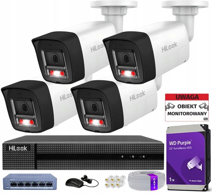 Monitorovací sada PoE 4 Kamery 8Mpx 4K Externí HiLook Hikvision PoE