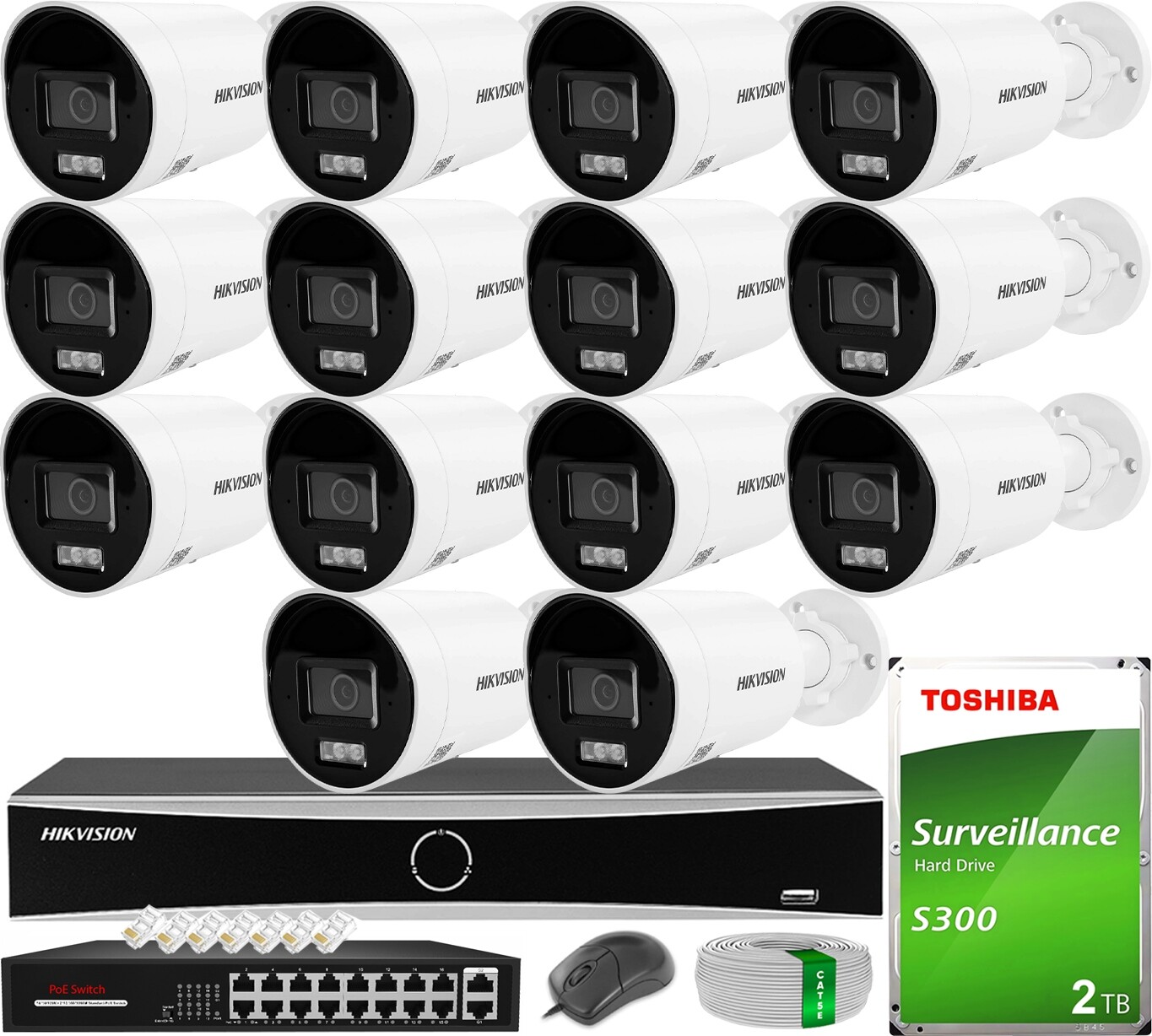 Monitorování na 14 kamer 6 MPx s analytikou AcuSense Hybrid Disk 2TB Hikvision