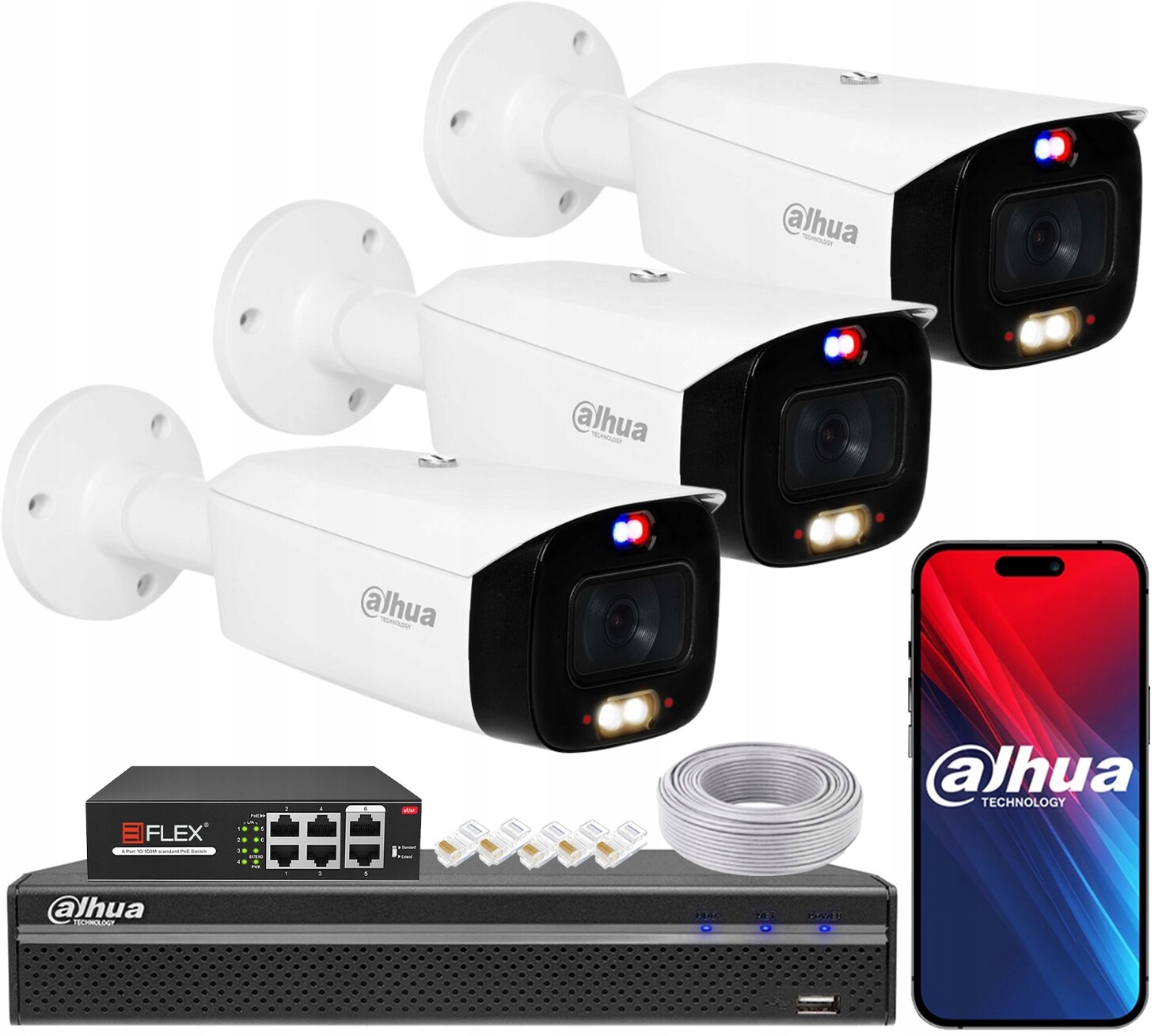 Monitorovací sada Dahua 3x Ip kamera 8Mpx IPC-HDW3849H-AS-PV-S5 TiOC PoE