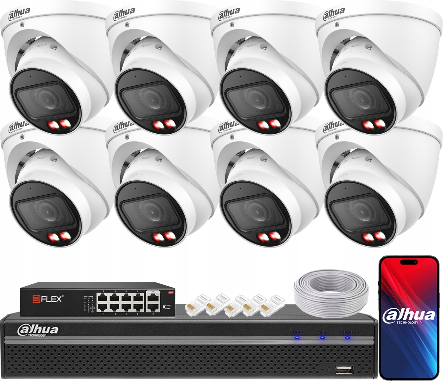 Monitorovací sada Dahua 8 Ip kamer 4Mpx IPC-HDW2449T-ZS-IL-27135 TiOC PoE