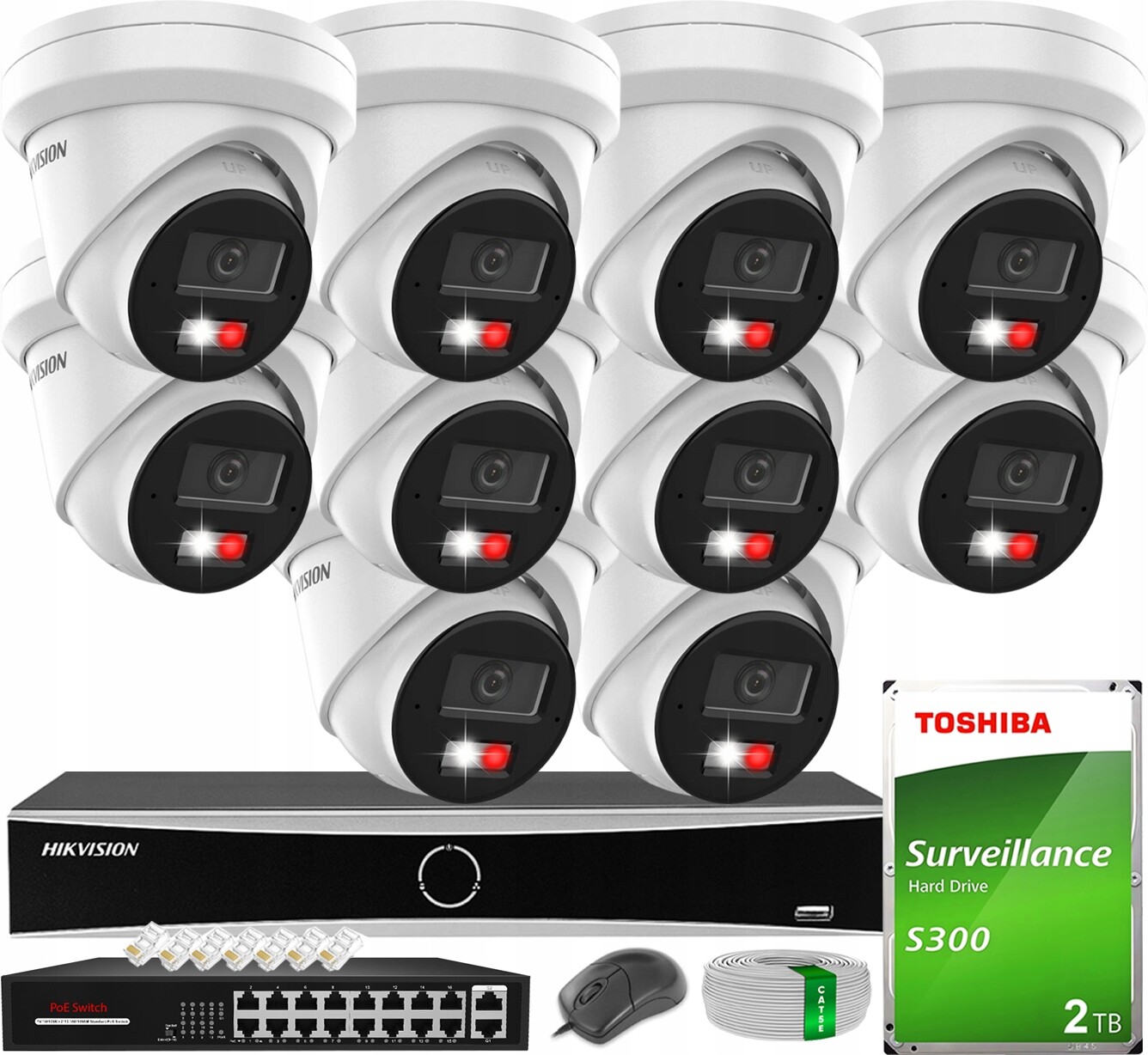 Monitorování 10x Kamera 6MPx s analytikou AcuSense Hybrid Disk 2TB Hikvision