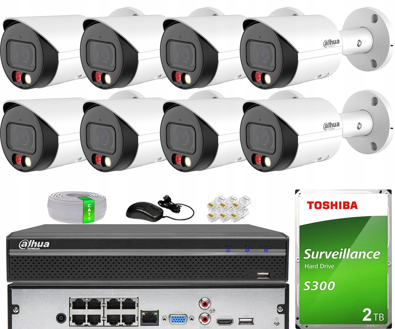 Sada monitorování Ip PoE 8 kamer IPC-HFW2549S-S-IL-0280B WizSense Dahua