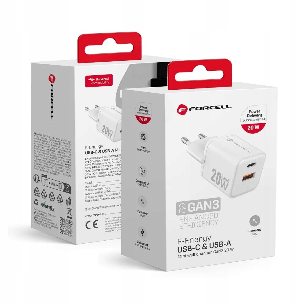 Síťová nabíječka pro telefon Forcell F-Energy Mini GaN III Usb C Usb A