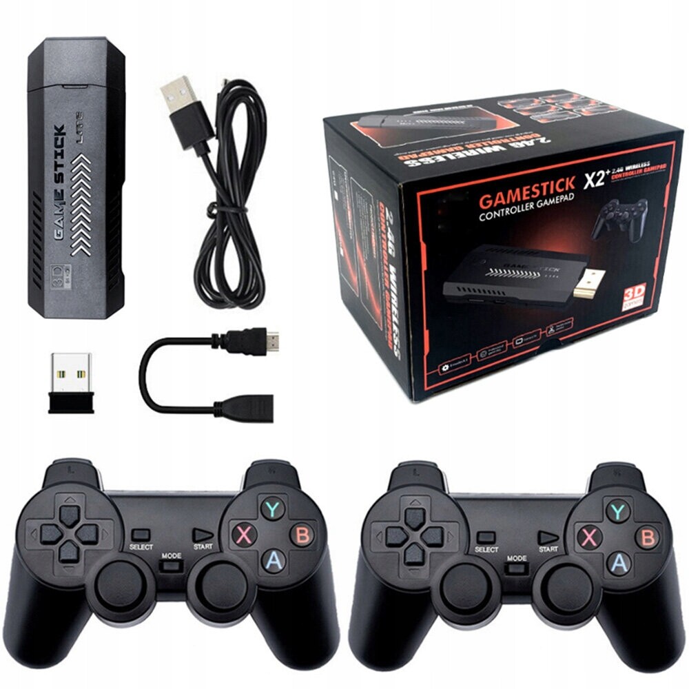 Game Stick Hd 4K 3D konzole Dvojitý bezdrátový ovladač 58000+ 64 Gb