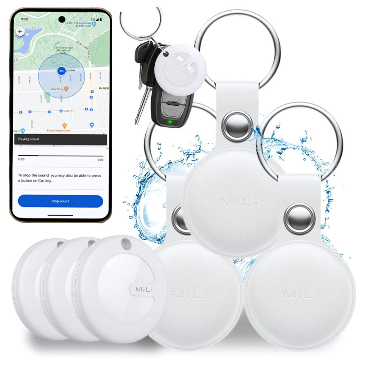 Gps lokátor 3x MiTag MiLi Android+ 3x Pouzdro Přívěsek Na Klíče na batoh na klíče psa