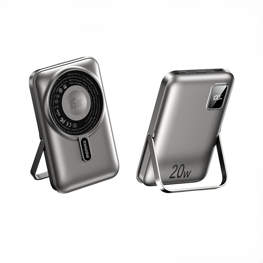 Powerbanka Remax 3v1 10000mAh 15W Bezdrátové Nabíjení Stojan Šedá