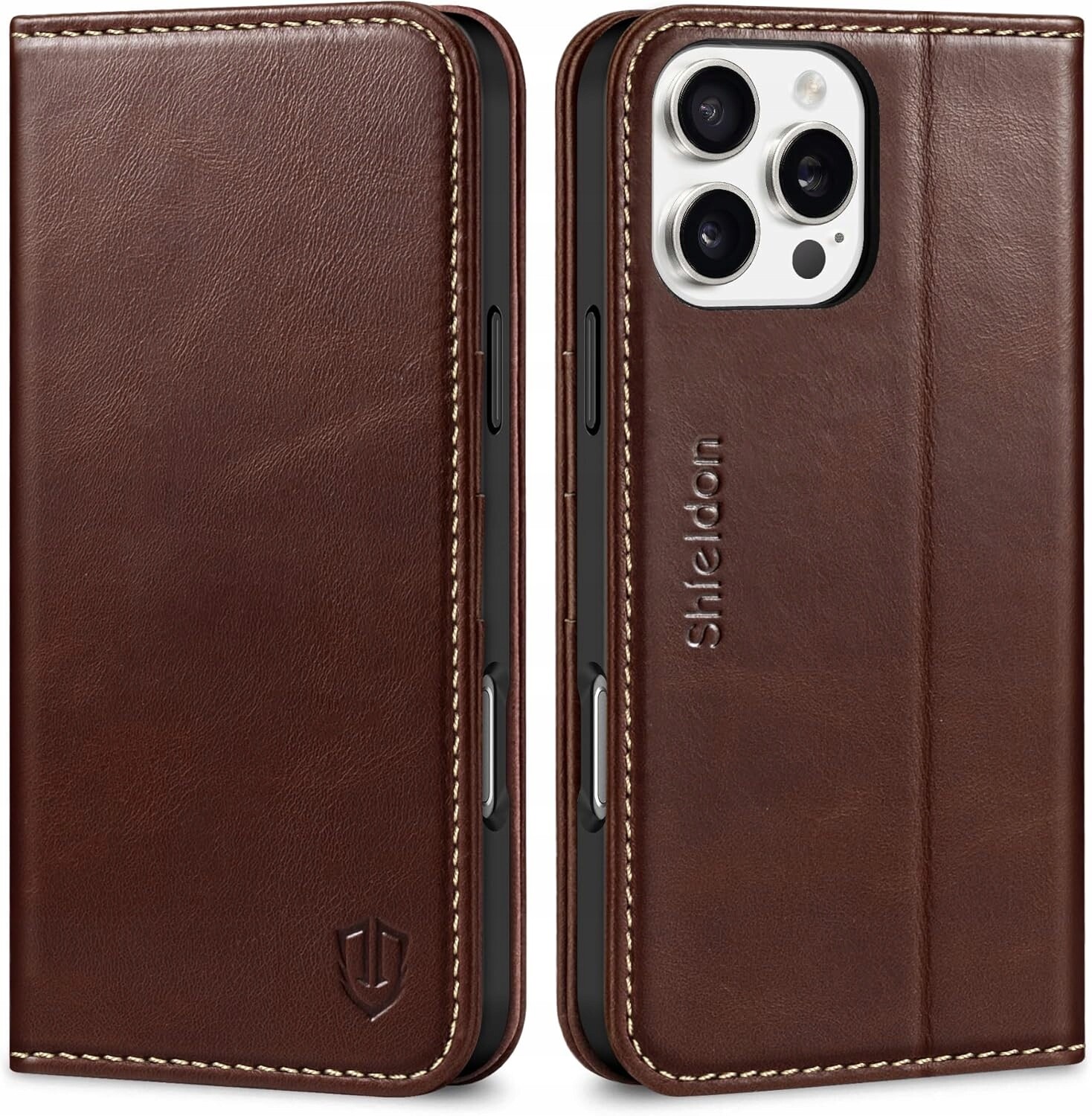 Shieldon přírodní pouzdro pro iPhone 16 Pro Max Rfid s klopou, hnědé
