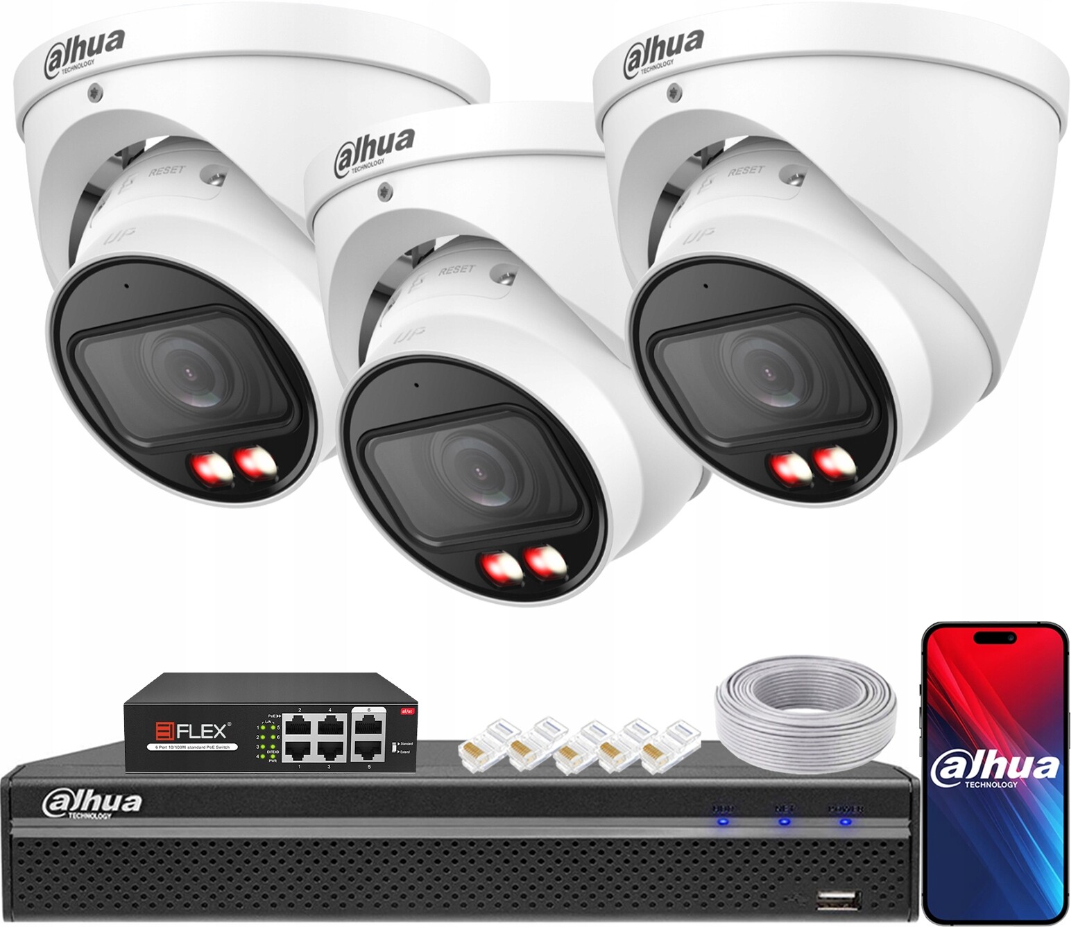 Monitorovací sada Dahua 3x Ip kamera 4Mpx IPC-HDW2449T-ZS-IL-27135 TiOC