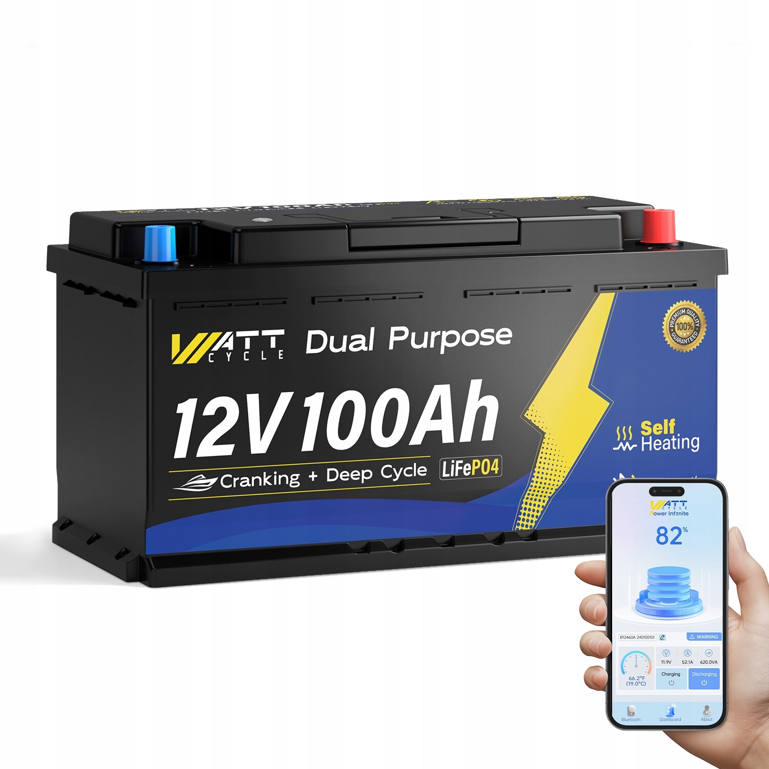 Akumulátor LiFePO4 12V 100Ah Startovací Ohřev S Bt Pro Loď A Karavan