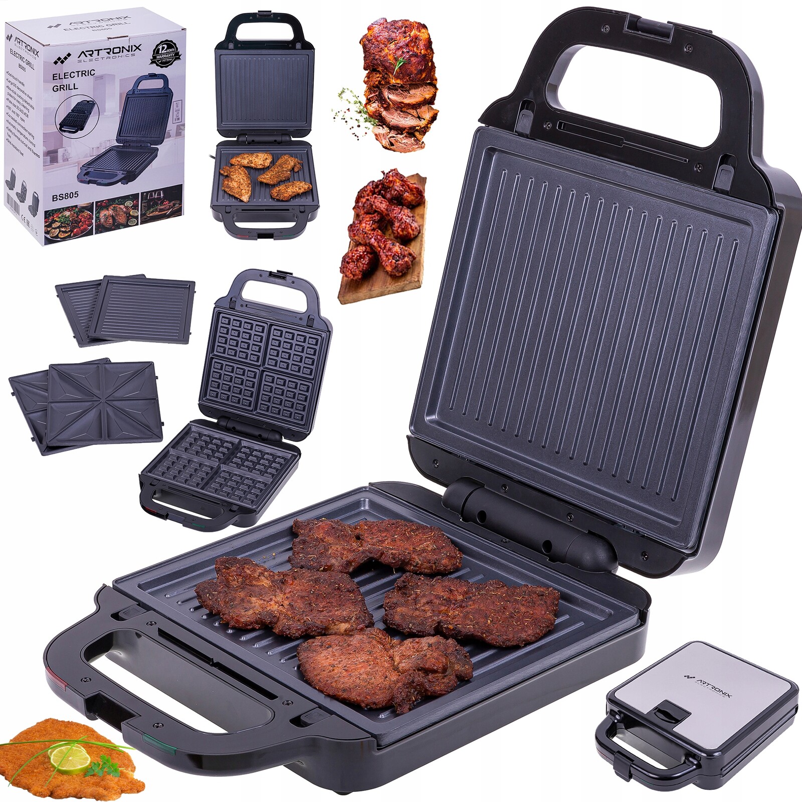 Gril Sendvičovač Vaflovač Toustovač Na Sendviče Vyměnitelné Nástavce 3v1 Výkon 1400 W