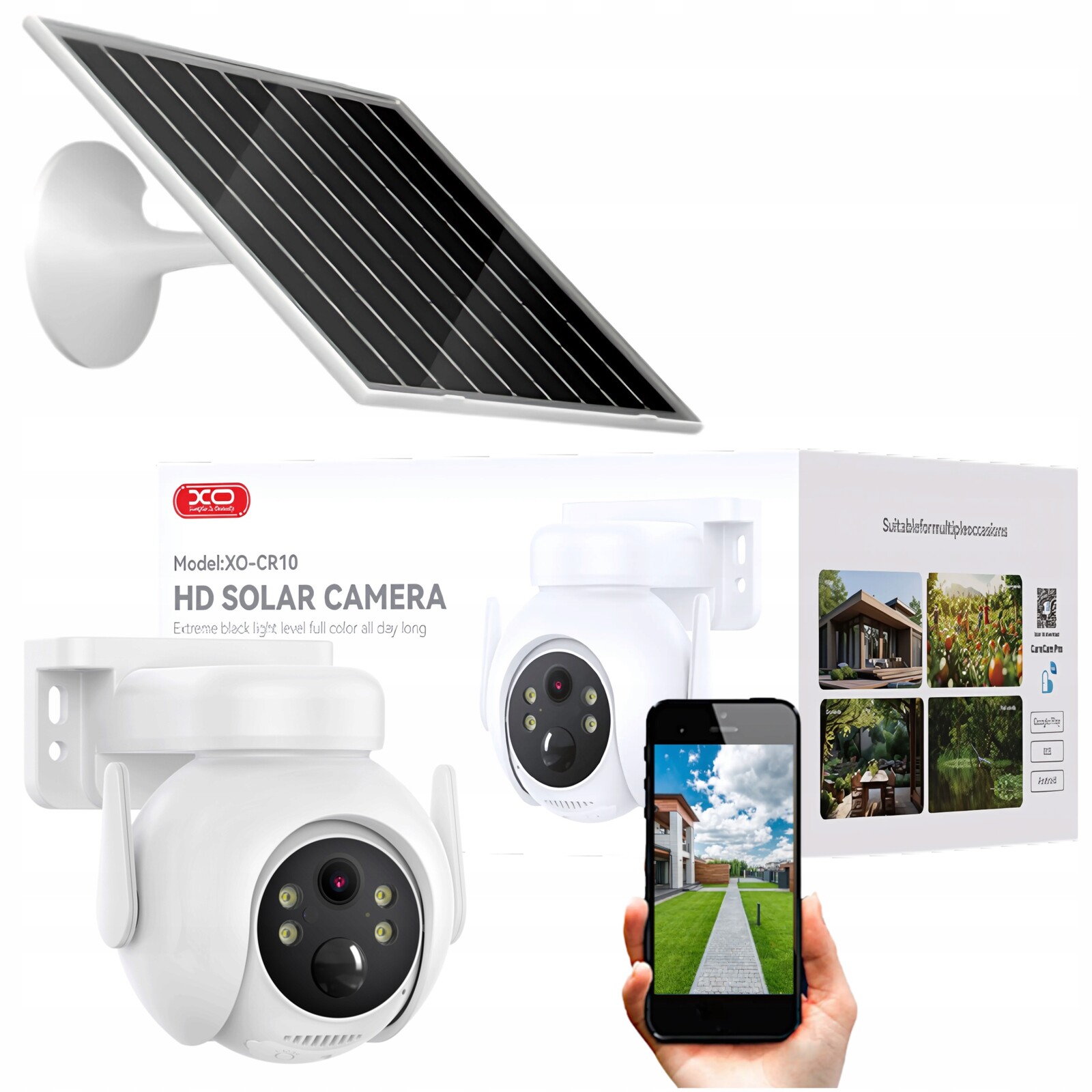 Xo Venkovní WiFi kamera Otočná Solární 360° Ip 2K Bílá Noční režim Hlas