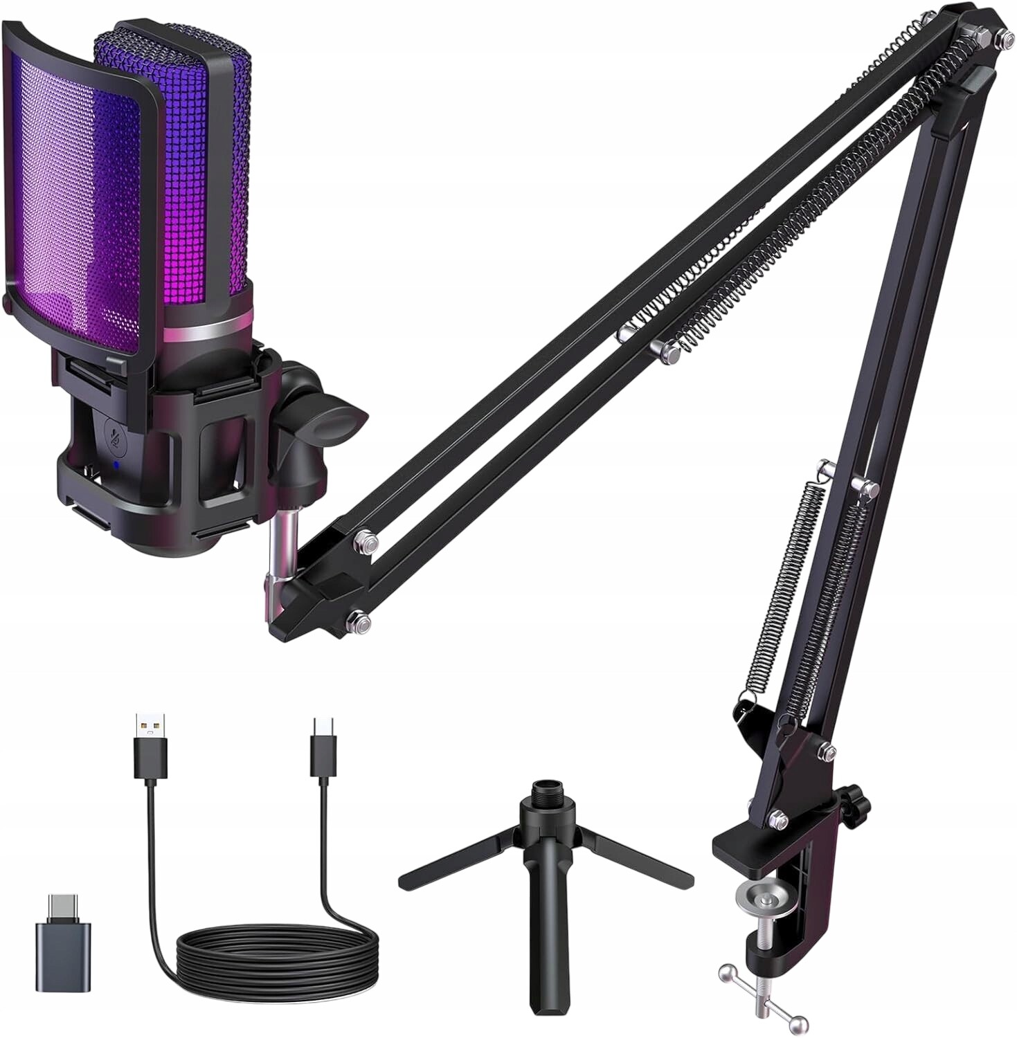 ZealSound Kardioidní kapacitní mikrofon Rgb Usb Set Stojan Černý