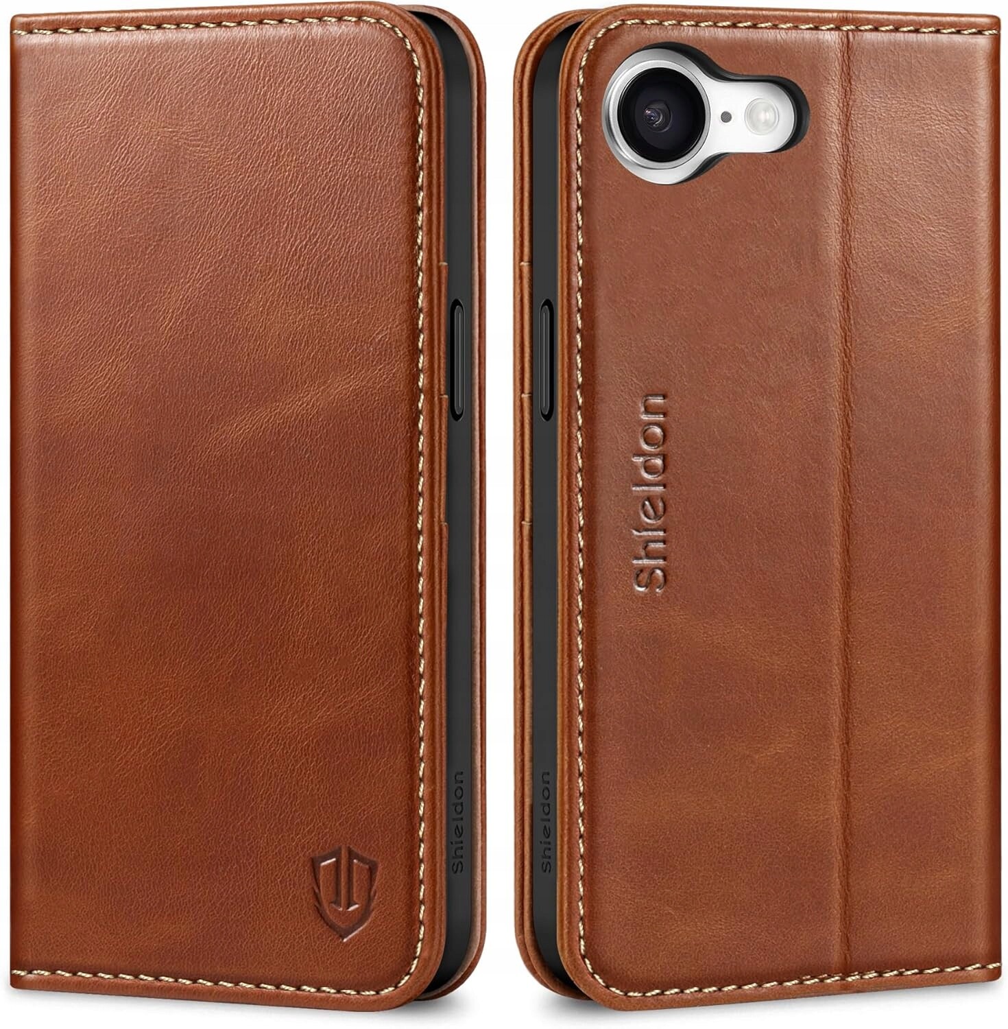 Shieldon přírodní pouzdro pro iPhone 16e, peněženka Rfid s klopou, hnědá barva