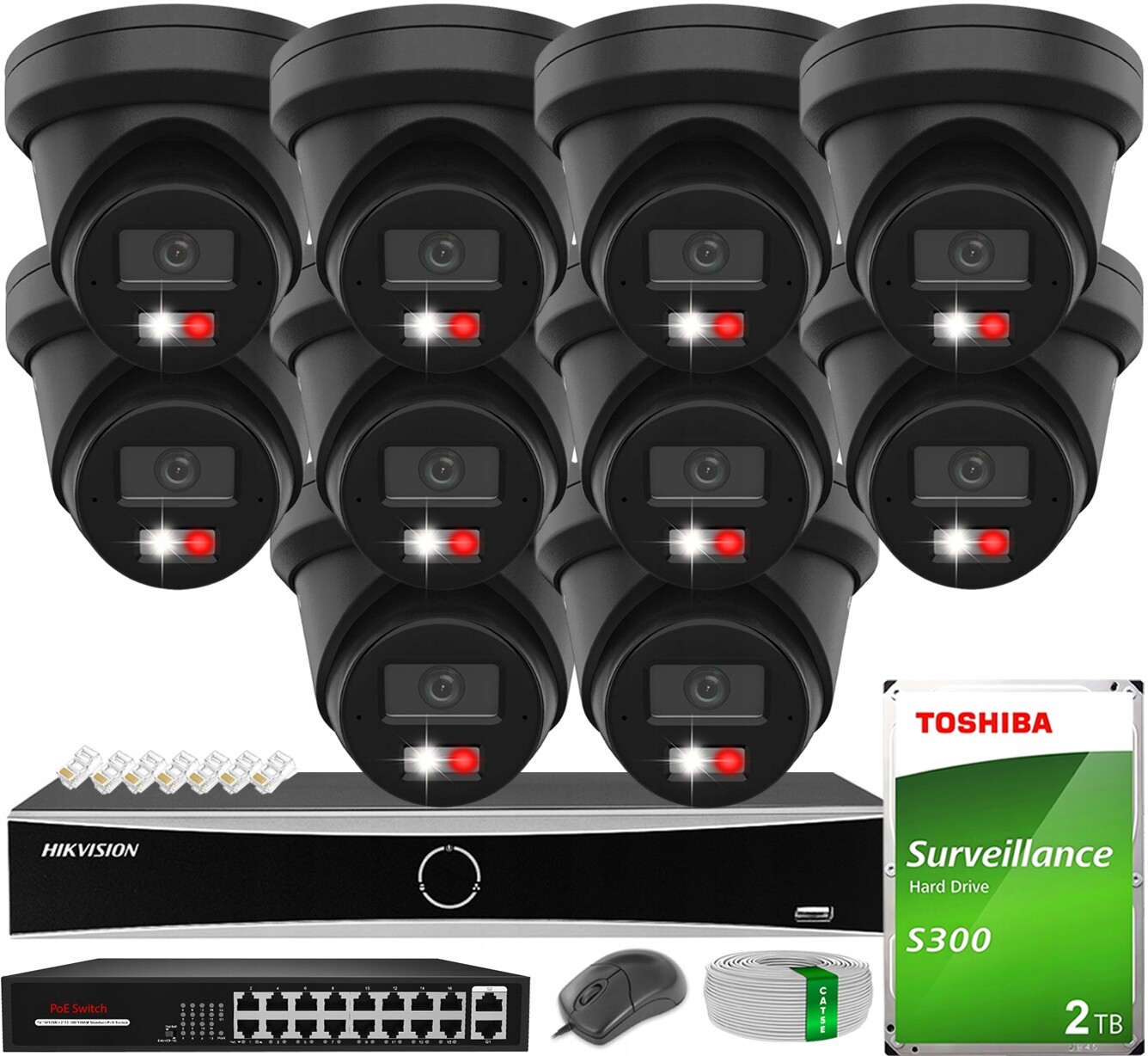 Monitorování 10x Kamera Black 6MPx S AcuSense Hybrid Disk 2TB Hikvision