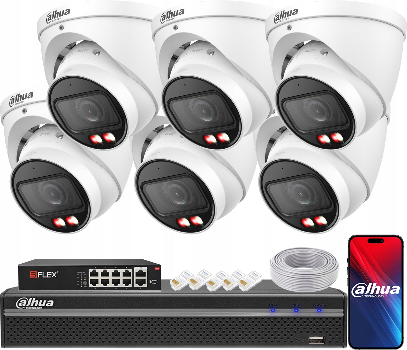 Monitorovací sada Dahua 6 Ip kamer 4Mpx IPC-HDW2449T-ZS-IL-27135 TiOC PoE