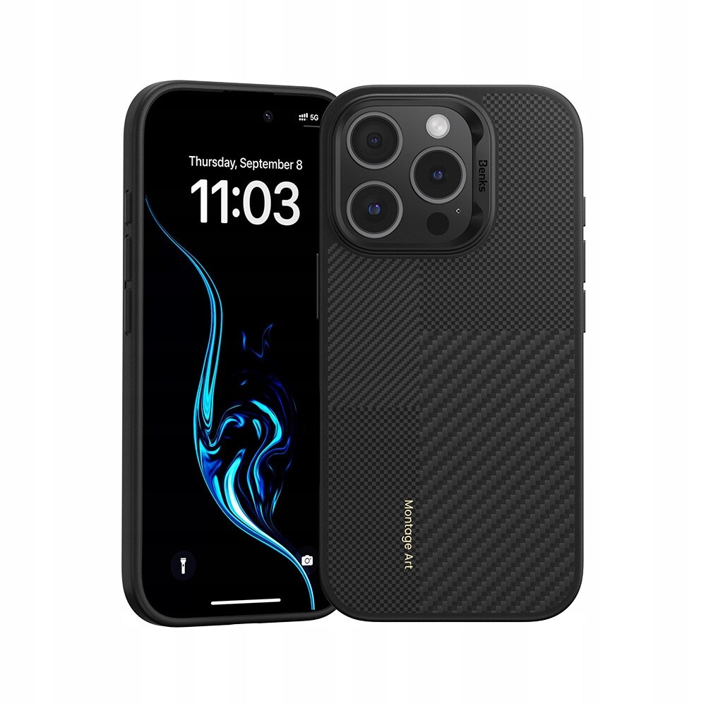 Pouzdro Z Černého Kevlaru Pro Iphone 16 Pro Max, Ochrana Fotoaparátu, Odolné