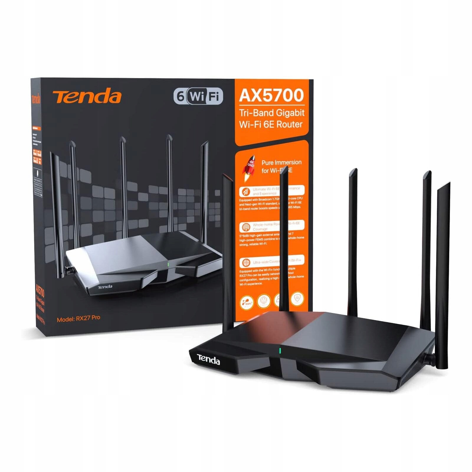 Tenda RX27 Pro AX5400 Router WiFi 6E 2.4/5GHz Prental Control/WPA3/VPN