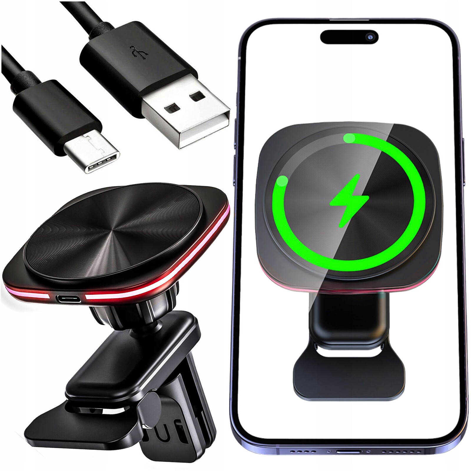 Držák do auta na mřížku s nabíječkou Mag Safe 15W pro iPhone Led Pd Qc 3