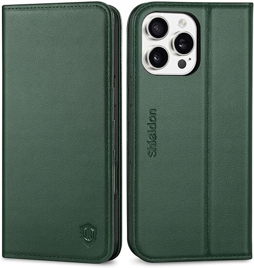 Shieldon přírodní pouzdro pro iPhone 16 Pro Max Rfid s klopou, zelené