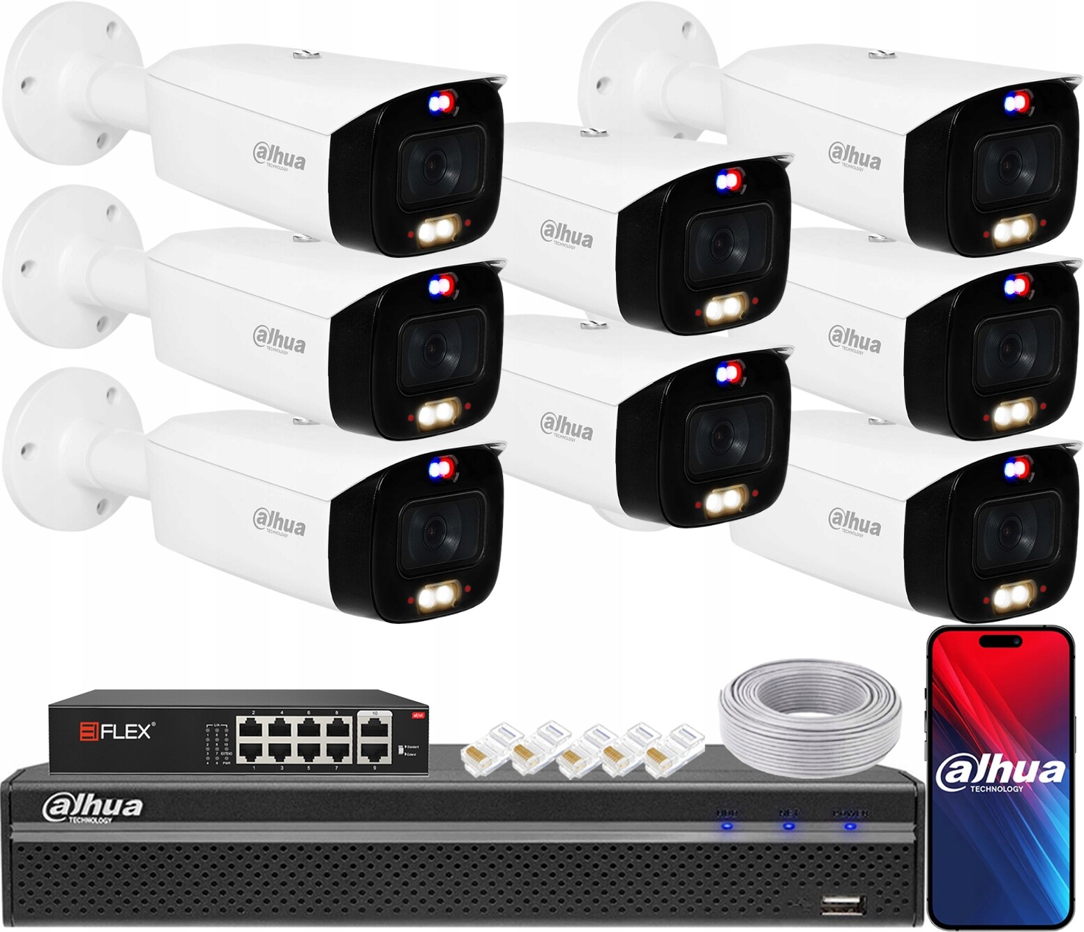 Monitorovací sada Dahua 8 kamer Ip 8Mpx IPC-HFW3849T1-AS-PV-S5 TiOC PoE