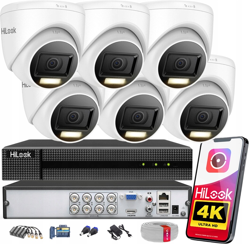 Venkovní monitorovací sada 6 kamer 8MPx 4K HiLook Hikvision Ahd Šroubovák