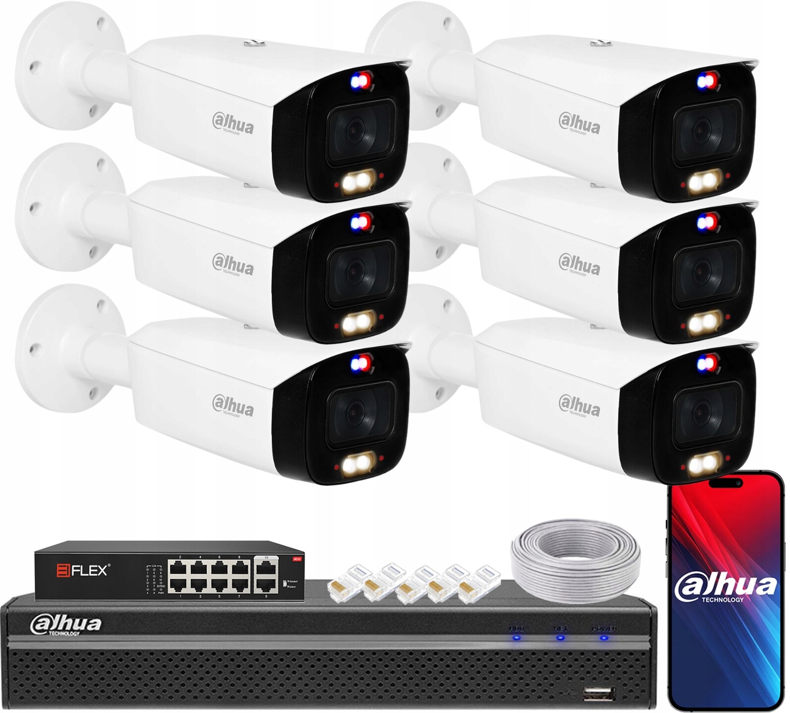 Monitorovací sada Dahua 6 kamer Ip 8Mpx IPC-HFW3849T1-AS-PV-S5 TiOC PoE