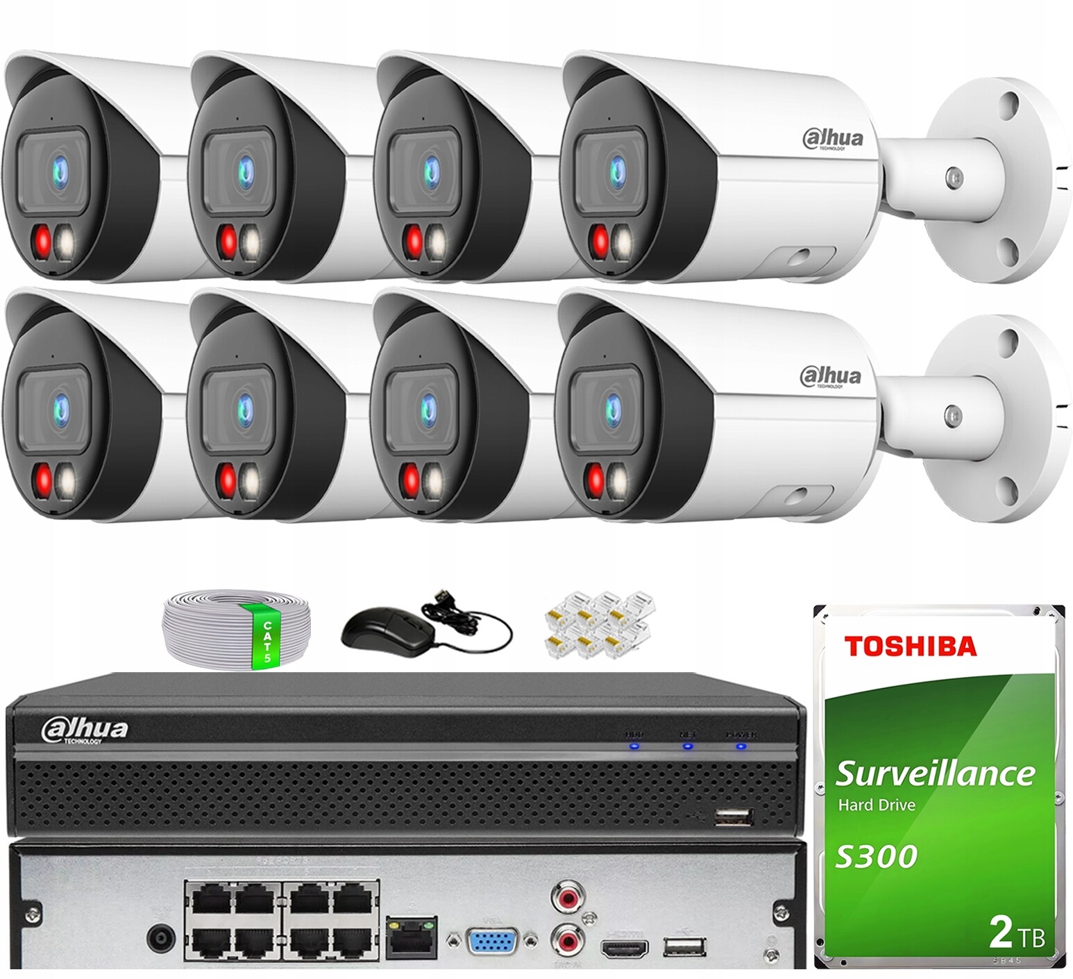 Sada pro monitorování Ip 8x Kamera IPC-HFW2849S-S-IL-0280B WizSense Dahua