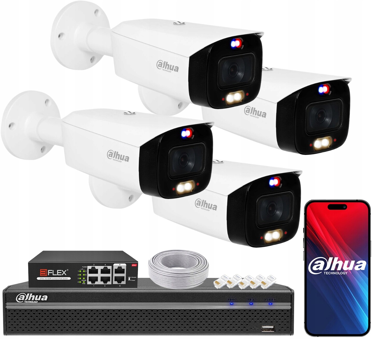 Monitorovací sada Dahua 4x Ip kamera 8Mpx IPC-HDW3849H-AS-PV-S5 TiOC PoE